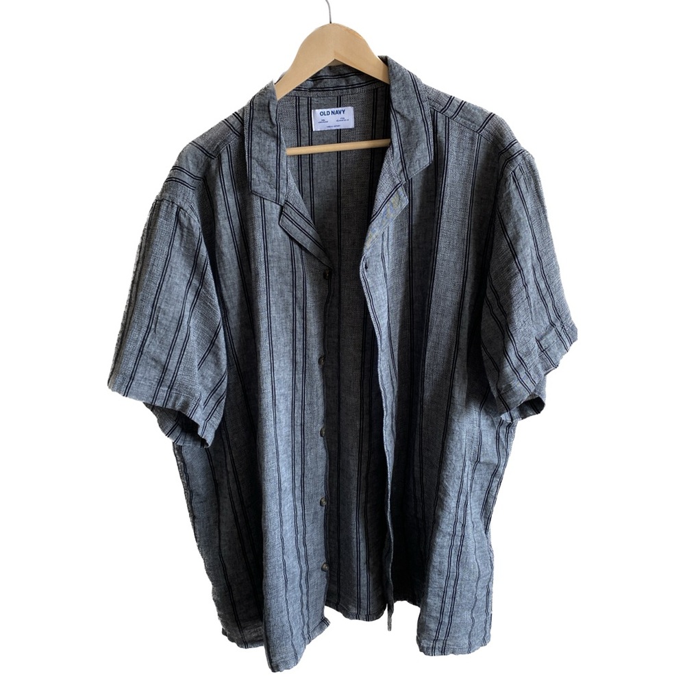 Old Navy Dress Shirt Short Sleeve Linen Blend Size XXL - Grey/Striped